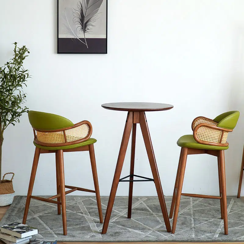 DFM-Chair-FW01664-4.jpg Contemporary Scandinavian Curved Half Round Curved Leather Ash Wood Rattan Bar Stool Backrest For Dining Room - Image 1