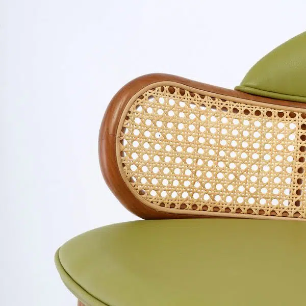 Contemporary Scandinavian Curved Half Round Curved Leather Ash Wood Rattan Bar Stool Backrest For Dining Room - Image 6