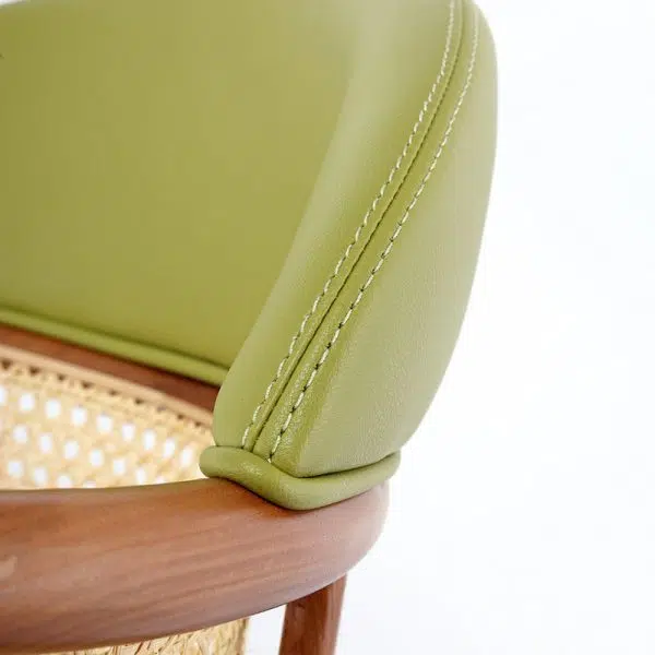 Contemporary Scandinavian Curved Half Round Curved Leather Ash Wood Rattan Bar Stool Backrest For Dining Room - Image 5