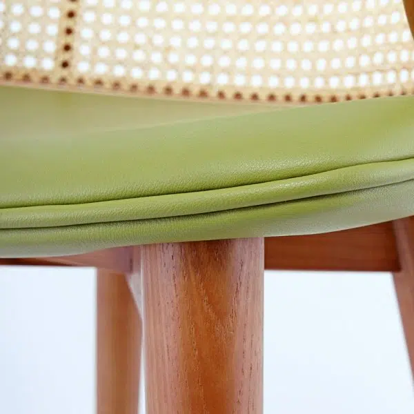 Contemporary Scandinavian Curved Half Round Curved Leather Ash Wood Rattan Bar Stool Backrest For Dining Room - Image 7