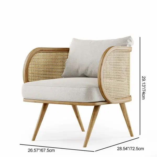 Contemporary Scandinavian Square Bent Half Round Fabric Rattan Wood Accent Chair Backrest Armrest For Living Room - Image 4