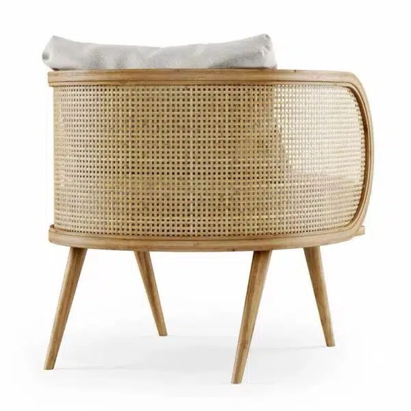 Contemporary Scandinavian Square Bent Half Round Fabric Rattan Wood Accent Chair Backrest Armrest For Living Room - Image 6