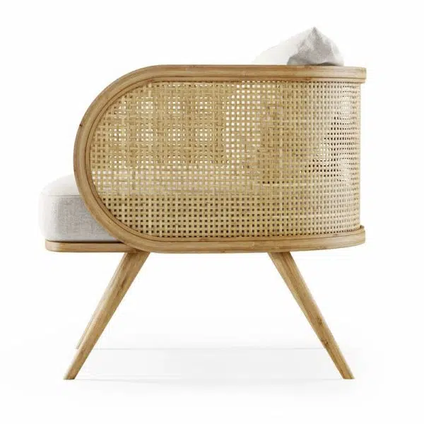 Contemporary Scandinavian Square Bent Half Round Fabric Rattan Wood Accent Chair Backrest Armrest For Living Room - Image 7