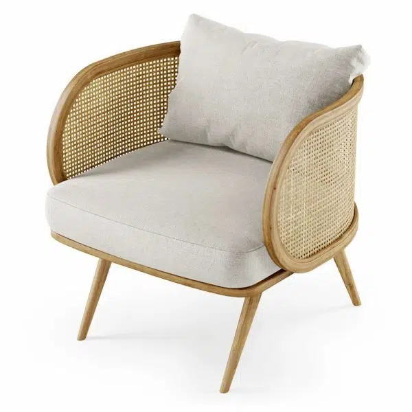 Contemporary Scandinavian Square Bent Half Round Fabric Rattan Wood Accent Chair Backrest Armrest For Living Room - Image 8