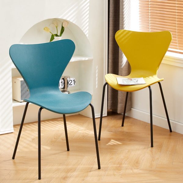 Contemporary Creative Irregular Shape Curved PVC Metal Dining Chair Backrest Armrest For Dining Room - Image 16