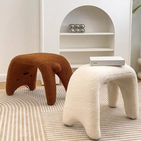 Contemporary Creative Teddy Fleece Sponge Carbon Steel Crooked Cat Vanity Stool For Bedroom - Image 2