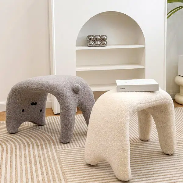 Contemporary Creative Teddy Fleece Sponge Carbon Steel Crooked Cat Vanity Stool For Bedroom - Image 3