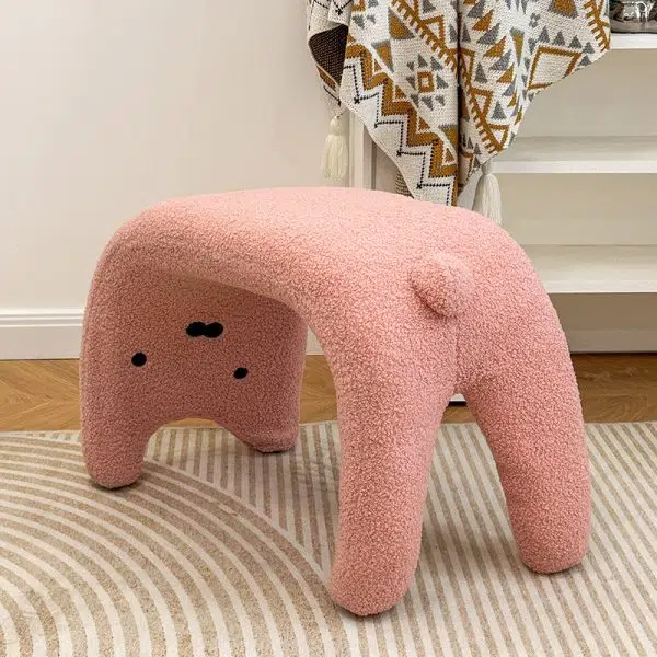 Contemporary Creative Teddy Fleece Sponge Carbon Steel Crooked Cat Vanity Stool For Bedroom - Image 4