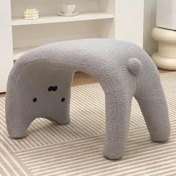 Contemporary Creative Teddy Fleece Sponge Carbon Steel Crooked Cat Vanity Stool For Bedroom - Image 14