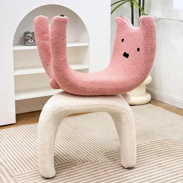 Contemporary Creative Teddy Fleece Sponge Carbon Steel Crooked Cat Vanity Stool For Bedroom - Image 10
