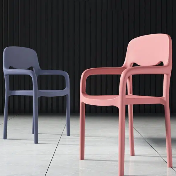 Contemporary Scandinavian PP Square Open-Back Dining Chair Backrest Armrest Stackable For Dining Room - Image 3