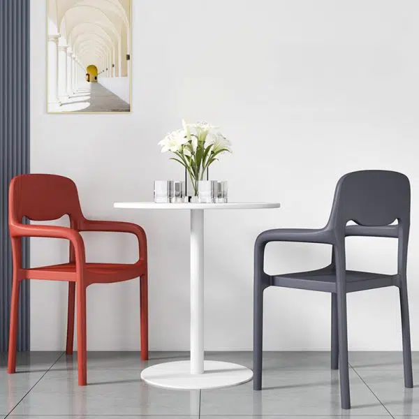 Contemporary Scandinavian PP Square Open-Back Dining Chair Backrest Armrest Stackable For Dining Room - Image 2