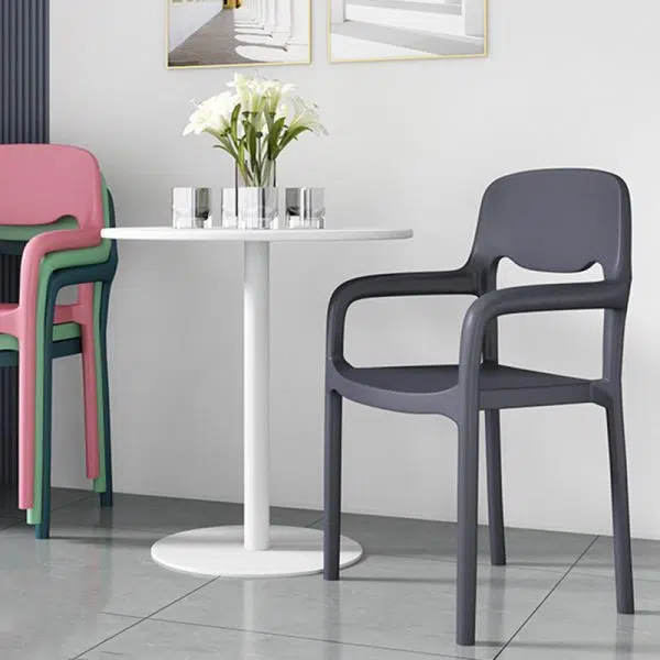 Contemporary Scandinavian PP Square Open-Back Dining Chair Backrest Armrest Stackable For Dining Room - Image 4