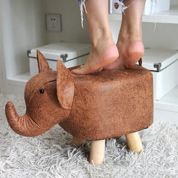 Contemporary Creative Kids Fabric Wood Sponge Animal Elephant Footstool For Entryway - Image 17