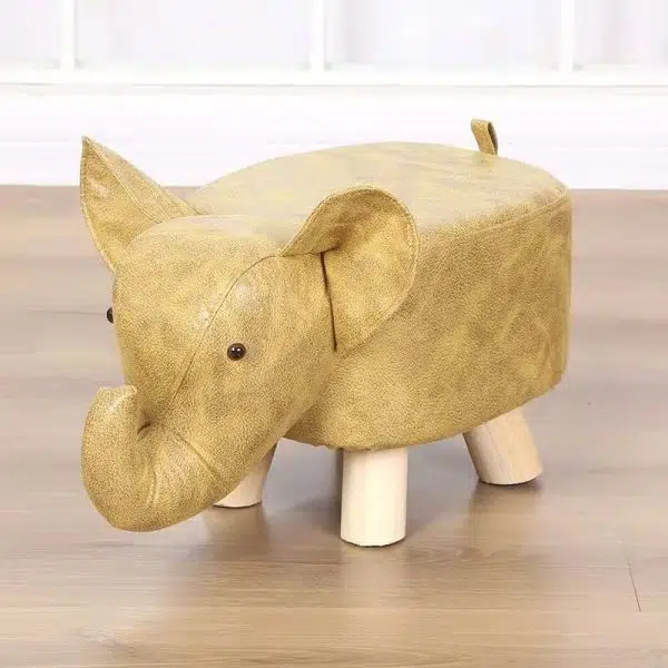 Contemporary Creative Kids Fabric Wood Sponge Animal Elephant Footstool For Entryway - Image 6