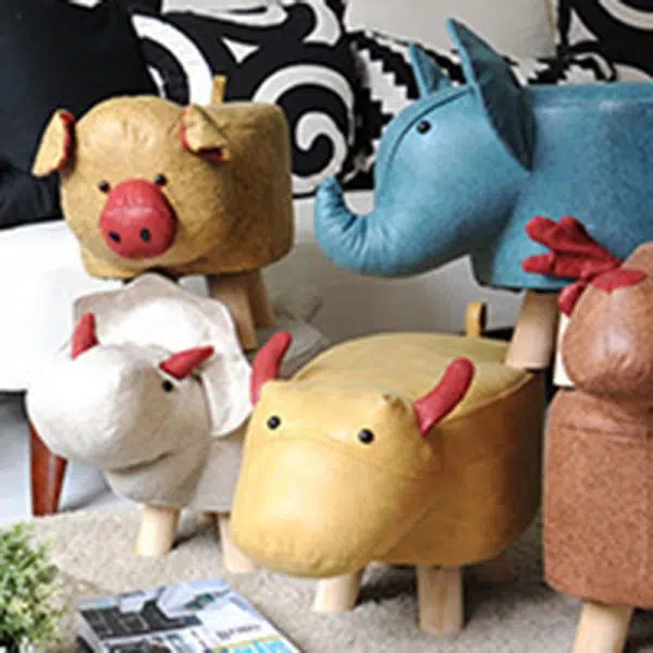 Contemporary Creative Kids Fabric Wood Sponge Animal Elephant Footstool For Entryway - Image 13