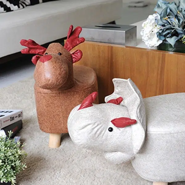 Contemporary Creative Kids Fabric Wood Sponge Animal Elephant Footstool For Entryway - Image 15
