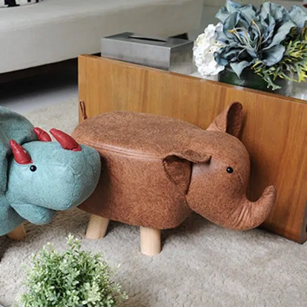 Contemporary Creative Kids Fabric Wood Sponge Animal Elephant Footstool For Entryway - Image 16