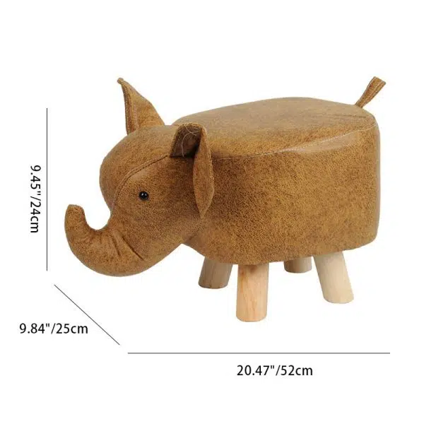 Contemporary Creative Kids Fabric Wood Sponge Animal Elephant Footstool For Entryway - Image 7