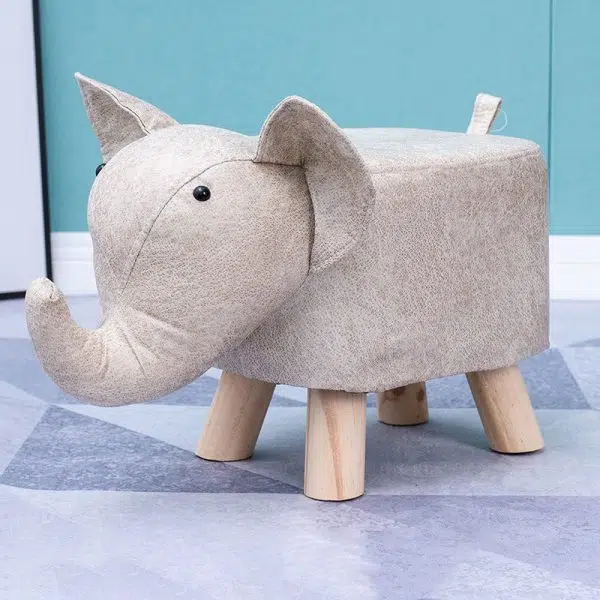Contemporary Creative Kids Fabric Wood Sponge Animal Elephant Footstool For Entryway - Image 5
