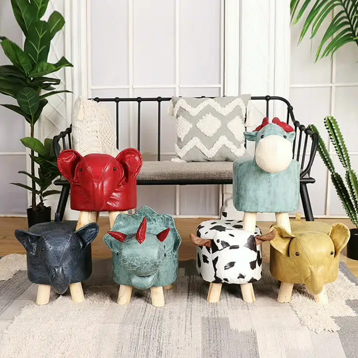 DFM-Chair-FX01135-7.jpg Contemporary Creative Kids Fabric Wood Sponge Animal Elephant Footstool For Entryway - Image 1