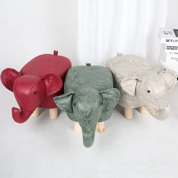 Contemporary Creative Kids Fabric Wood Sponge Animal Elephant Footstool For Entryway - Image 12