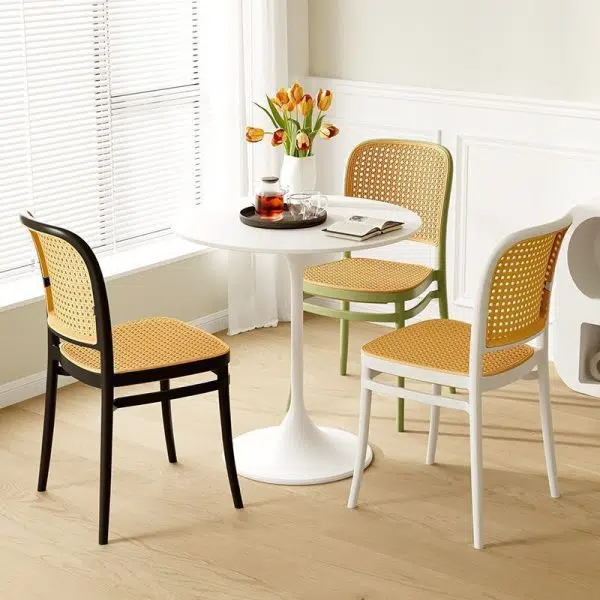 Contemporary Scandinavian Weaving Tritan Square Dining Chair Backrest Stackable For Dining Room - Image 3