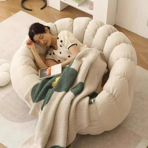 Contemporary Nordic Snowflake Fleece EPS Flower Round Sofa Footrest For Bedroom - Image 21