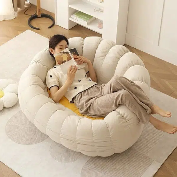 Contemporary Nordic Snowflake Fleece EPS Flower Round Sofa Footrest For Bedroom - Image 4