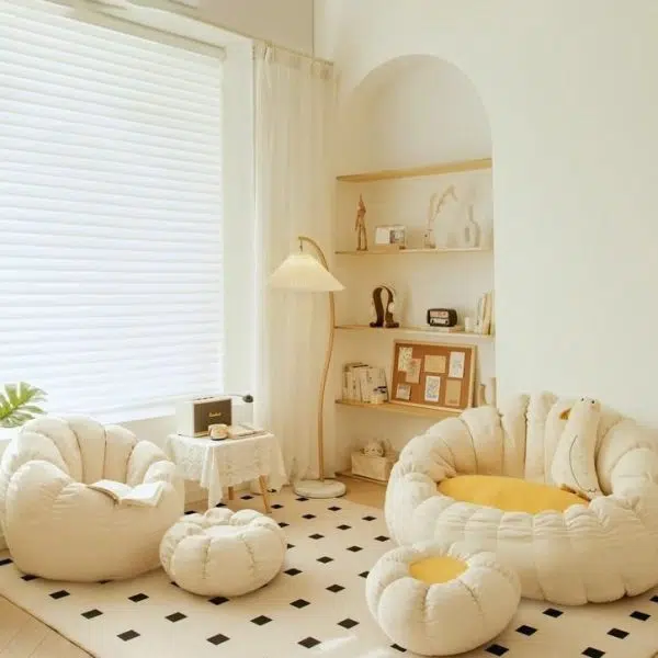 Contemporary Nordic Snowflake Fleece EPS Flower Round Sofa Footrest For Bedroom - Image 2