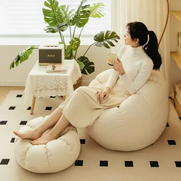 Contemporary Nordic Snowflake Fleece EPS Flower Round Sofa Footrest For Bedroom - Image 3