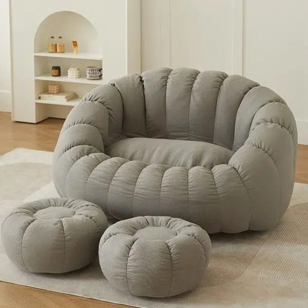 Contemporary Nordic Snowflake Fleece EPS Flower Round Sofa Footrest For Bedroom - Image 18