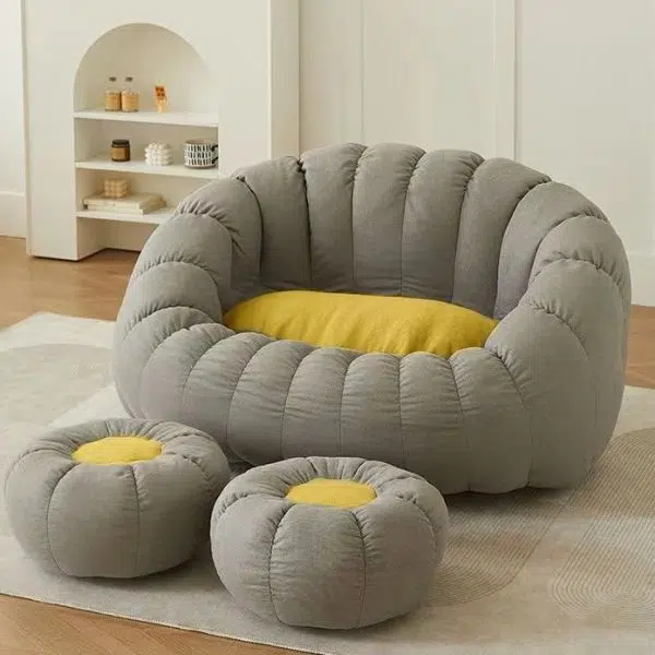 Contemporary Nordic Snowflake Fleece EPS Flower Round Sofa Footrest For Bedroom - Image 20