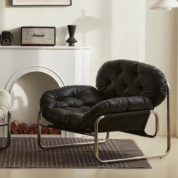 Contemporary Retro Leather Fabric Stainless Steel Rectangular Cloud Accent Chair Backrest Adjustable Footrest For Living Room - Image 11