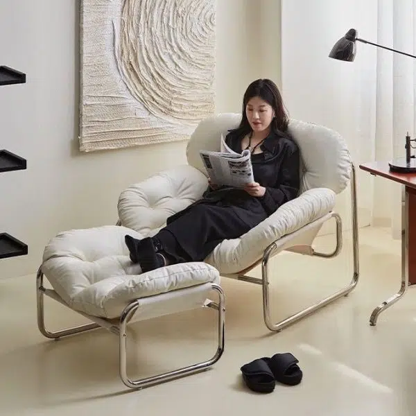Contemporary Retro Leather Fabric Stainless Steel Rectangular Cloud Accent Chair Backrest Adjustable Footrest For Living Room - Image 17