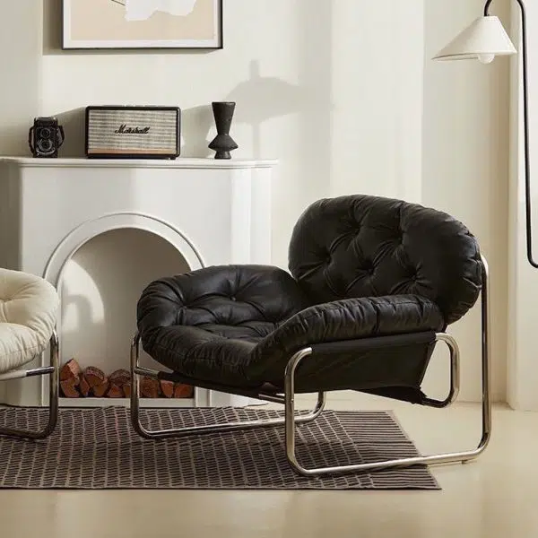 Contemporary Retro Leather Fabric Stainless Steel Rectangular Cloud Accent Chair Backrest Adjustable Footrest For Living Room - Image 12