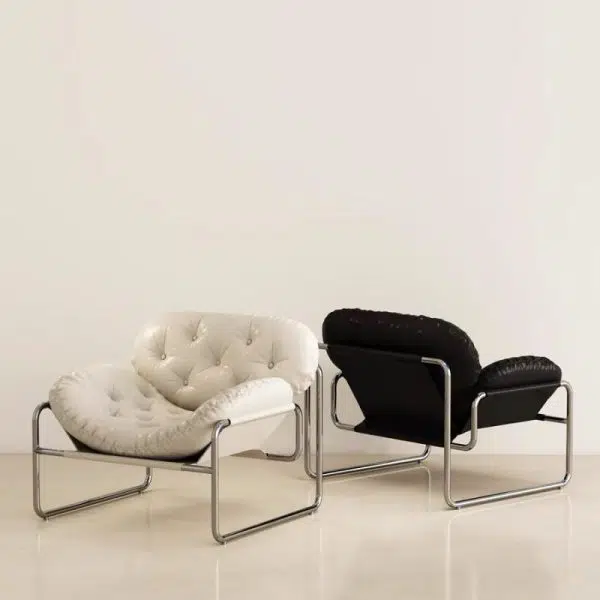 Contemporary Retro Leather Fabric Stainless Steel Rectangular Cloud Accent Chair Backrest Adjustable Footrest For Living Room - Image 2