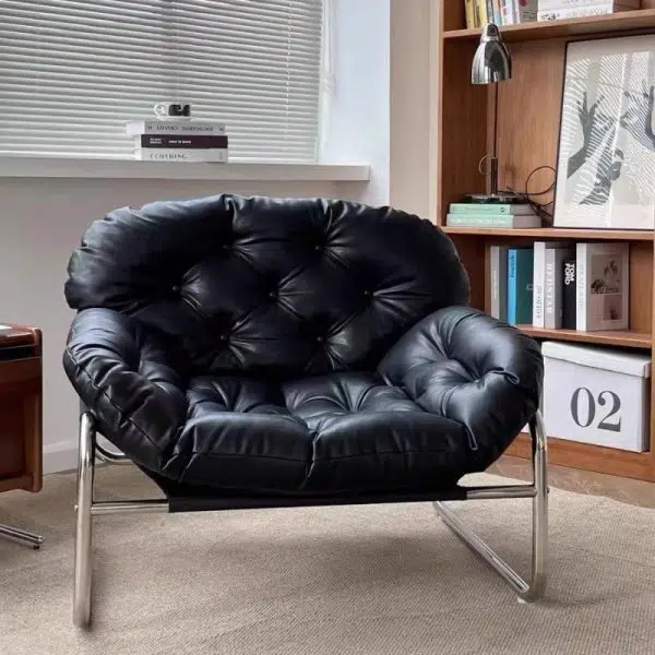 Contemporary Retro Leather Fabric Stainless Steel Rectangular Cloud Accent Chair Backrest Adjustable Footrest For Living Room - Image 13