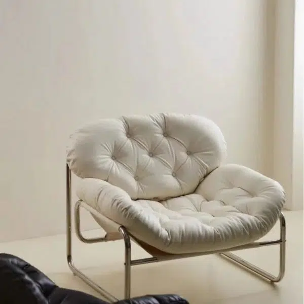 Contemporary Retro Leather Fabric Stainless Steel Rectangular Cloud Accent Chair Backrest Adjustable Footrest For Living Room - Image 14