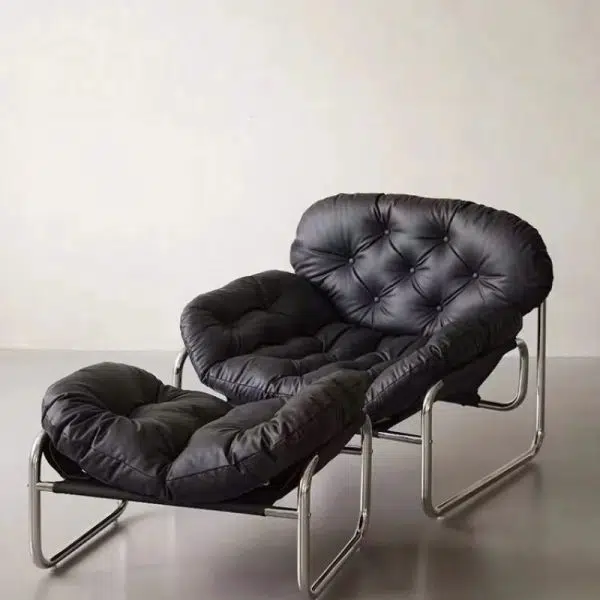 Contemporary Retro Leather Fabric Stainless Steel Rectangular Cloud Accent Chair Backrest Adjustable Footrest For Living Room - Image 4