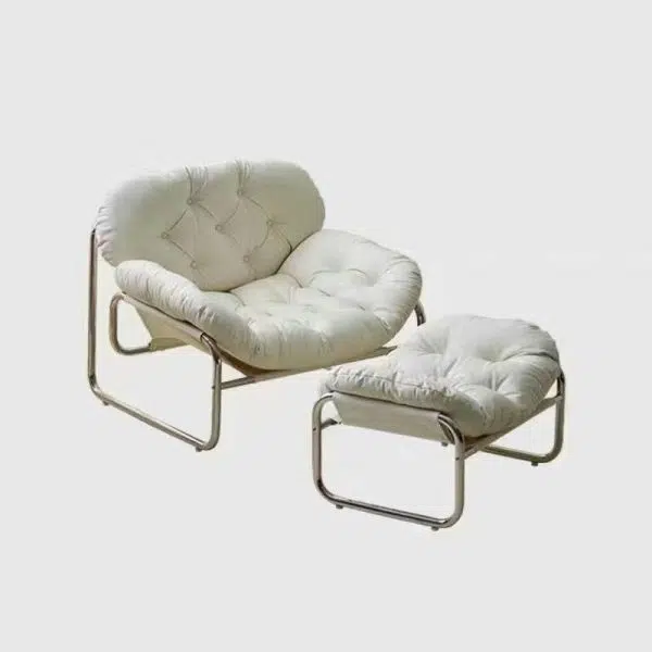 Contemporary Retro Leather Fabric Stainless Steel Rectangular Cloud Accent Chair Backrest Adjustable Footrest For Living Room - Image 23