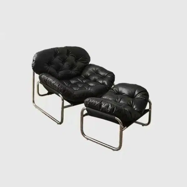 Contemporary Retro Leather Fabric Stainless Steel Rectangular Cloud Accent Chair Backrest Adjustable Footrest For Living Room - Image 24