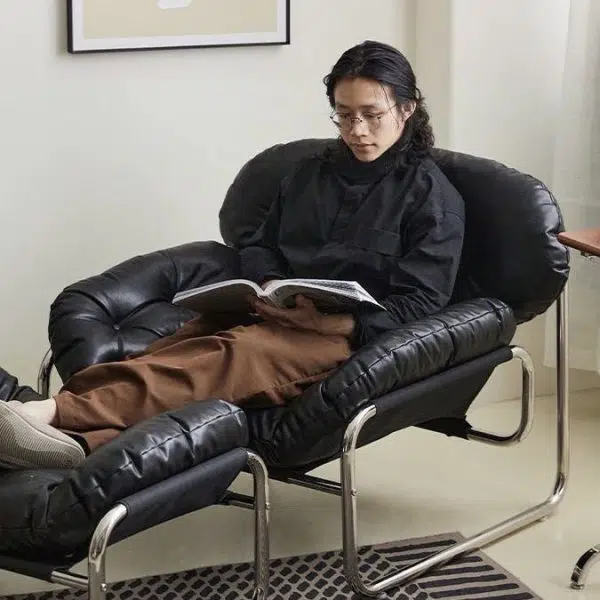 Contemporary Retro Leather Fabric Stainless Steel Rectangular Cloud Accent Chair Backrest Adjustable Footrest For Living Room - Image 18