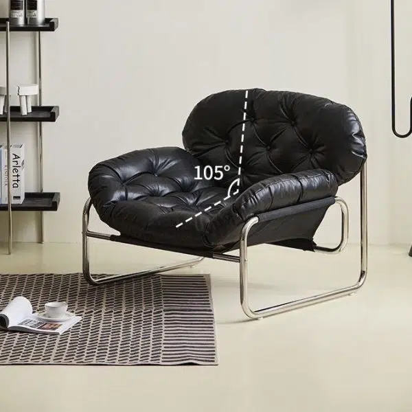 Contemporary Retro Leather Fabric Stainless Steel Rectangular Cloud Accent Chair Backrest Adjustable Footrest For Living Room - Image 5