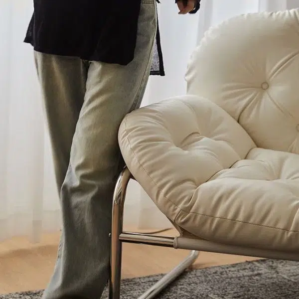 Contemporary Retro Leather Fabric Stainless Steel Rectangular Cloud Accent Chair Backrest Adjustable Footrest For Living Room - Image 19