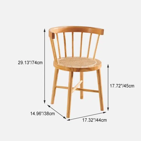 Contemporary Nordic Weaving Rattan Rubber Wood Round Stripe Hollowed Dining Chair Backrest For Dining Room - Image 6