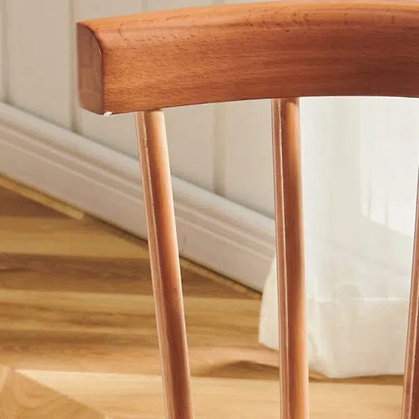 Contemporary Nordic Weaving Rattan Rubber Wood Round Stripe Hollowed Dining Chair Backrest For Dining Room - Image 7