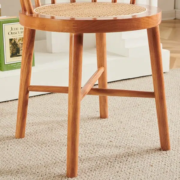 Contemporary Nordic Weaving Rattan Rubber Wood Round Stripe Hollowed Dining Chair Backrest For Dining Room - Image 11