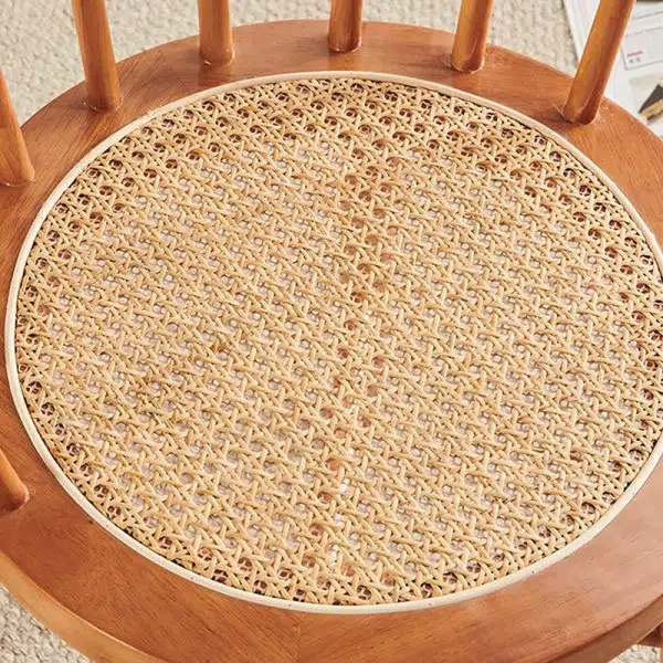 Contemporary Nordic Weaving Rattan Rubber Wood Round Stripe Hollowed Dining Chair Backrest For Dining Room - Image 9