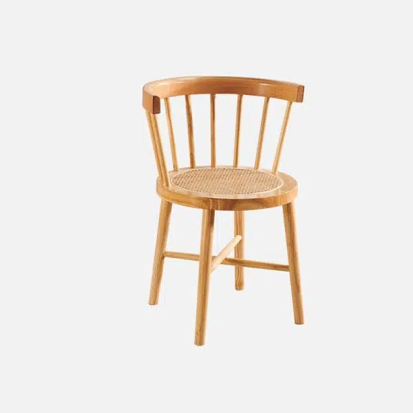 Contemporary Nordic Weaving Rattan Rubber Wood Round Stripe Hollowed Dining Chair Backrest For Dining Room - Image 14